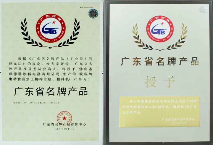 Certificate of Guaongdong Top Brand
