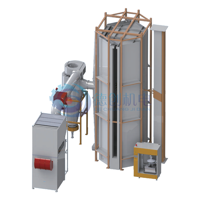 Vertical prismatic sandwich spray booth large cyclone recovery system