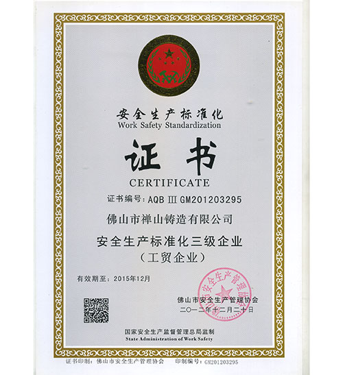 Certificate of safety standardization